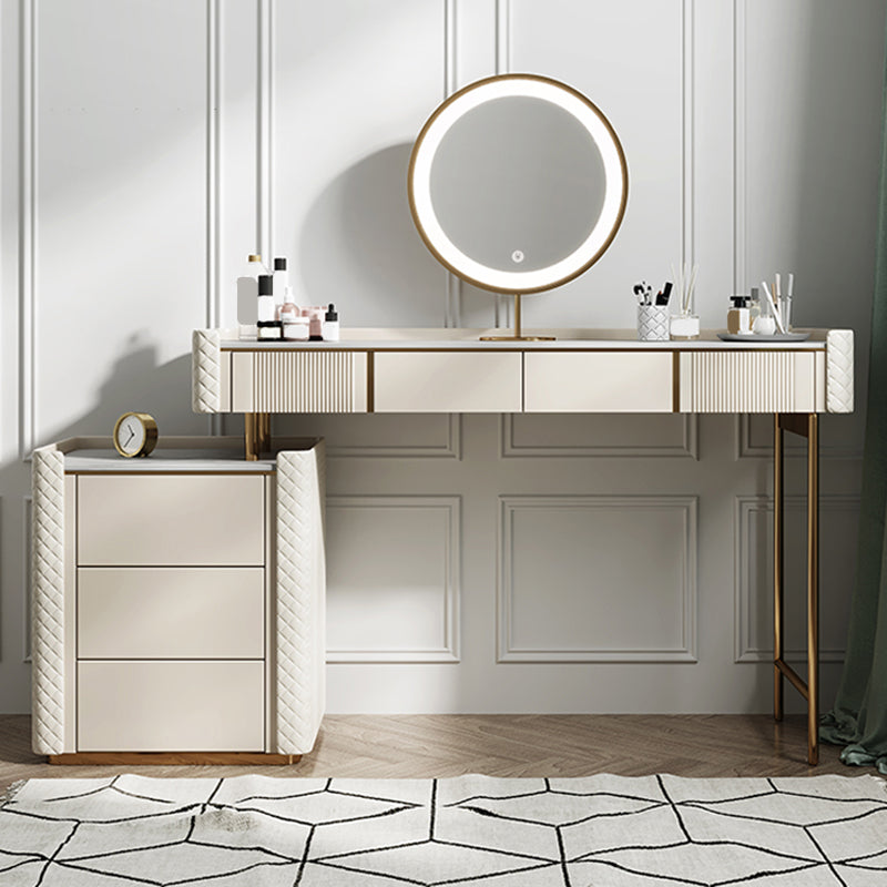 Glam Slate Top Vanity Dressing Table Beige Wooden Makeup Vanity Desk Clearhalo 'Bedroom Furniture' 'furn' 'furn_makeup_vanities' 'Furniture' 'Makeup Vanities' 'makeup_vanities' 5770046