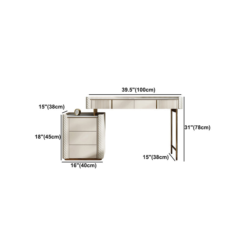 Glam Slate Top Vanity Dressing Table Beige Wooden Makeup Vanity Desk Clearhalo 'Bedroom Furniture' 'furn' 'furn_makeup_vanities' 'Furniture' 'Makeup Vanities' 'makeup_vanities' 5770048