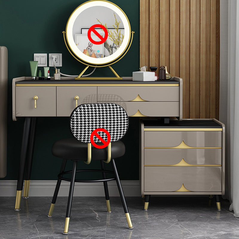 Glam Slate Top Vanity Dressing Table 7 Drawers Vanity Makeup Table Set