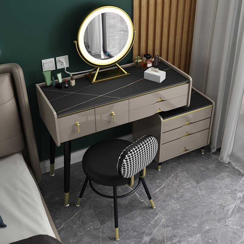 Glam Slate Top Vanity Dressing Table 7 Drawers Vanity Makeup Table Set