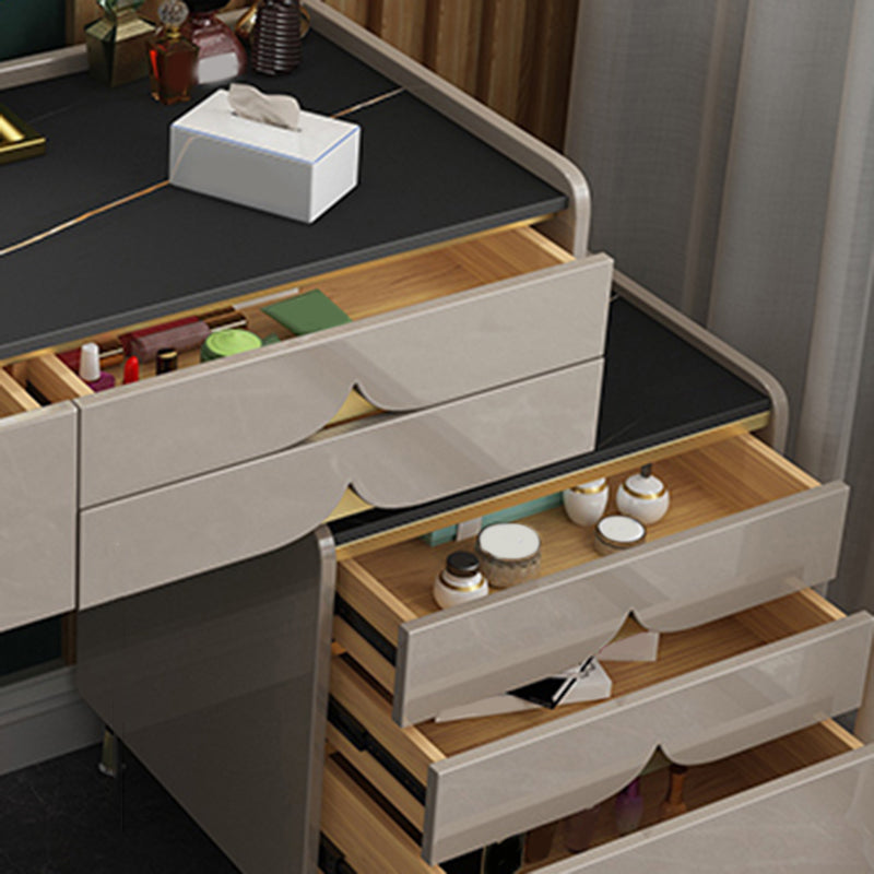 Glam Slate Top Vanity Dressing Table 7 Drawers Vanity Makeup Table Set