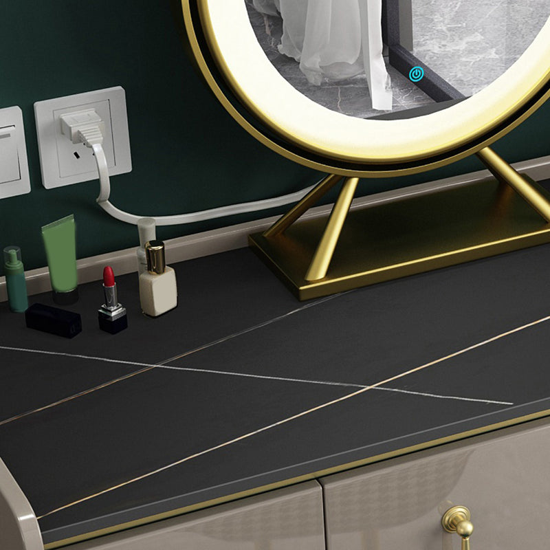 Glam Slate Top Vanity Dressing Table 7 Drawers Vanity Makeup Table Set
