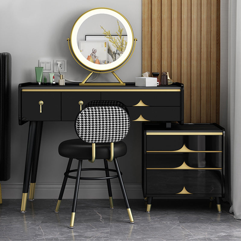 Glam Slate Top Vanity Dressing Table 7 Drawers Vanity Makeup Table Set