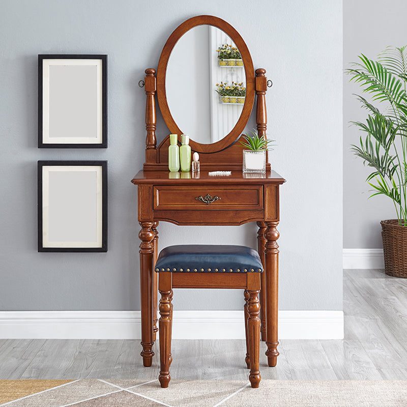 Traditional Vanity Dressing Table Set Solid Wood Make-up Vanity Makeup Vanity & Stools Brown Clearhalo 'Bedroom Furniture' 'furn' 'furn_makeup_vanities' 'Furniture' 'Makeup Vanities' 'makeup_vanities' 5770133