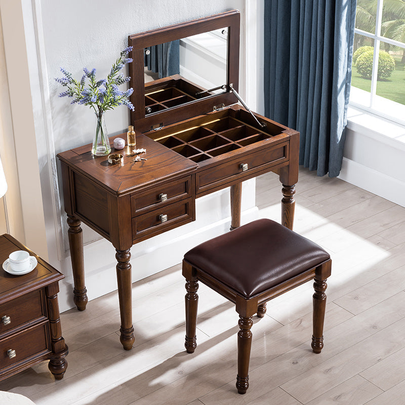 Solid Wood Vanity Dressing Table Traditional Flip-Top Makeup Vanity Desk