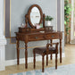 Traditional Solid Wood Vanity Dressing Table With Drawer, Brown Makeup Counter