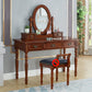 Traditional Solid Wood Vanity Dressing Table With Drawer, Brown Makeup Counter