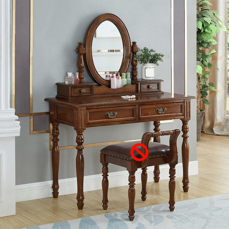 Traditional Solid Wood Vanity Dressing Table With Drawer, Brown Makeup Counter