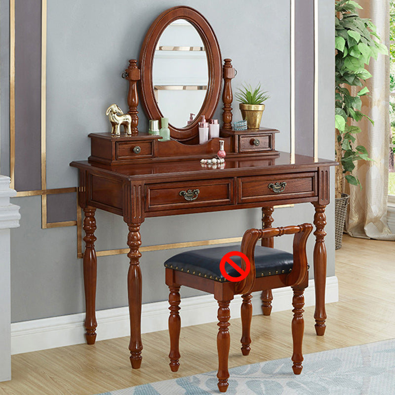 Traditional Solid Wood Vanity Dressing Table With Drawer, Brown Makeup Counter