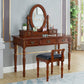 Traditional Solid Wood Vanity Dressing Table With Drawer, Brown Makeup Counter