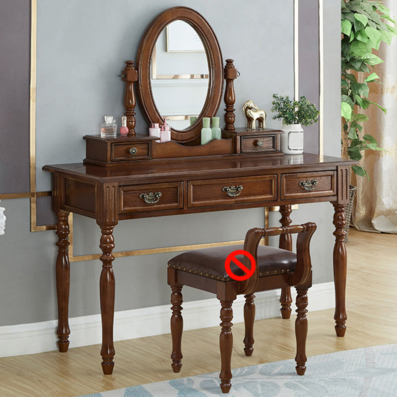 Traditional Solid Wood Vanity Dressing Table With Drawer, Brown Makeup Counter