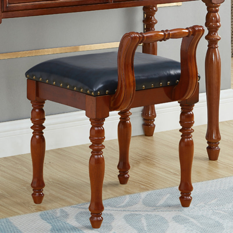 Traditional Solid Wood Vanity Dressing Table With Drawer, Brown Makeup Counter