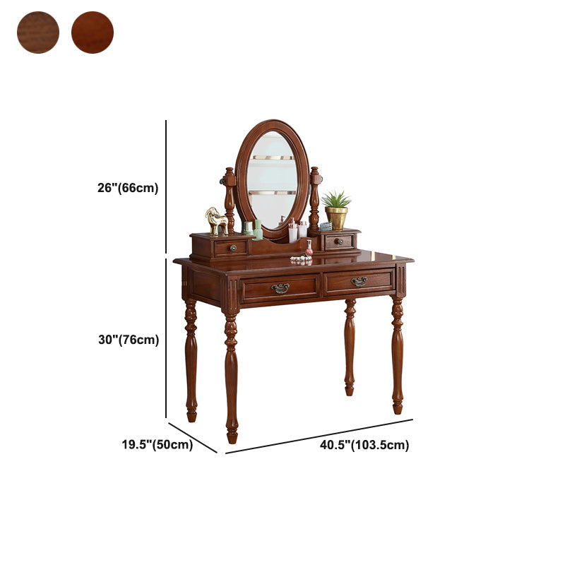 Traditional Solid Wood Vanity Dressing Table With Drawer, Brown Makeup Counter