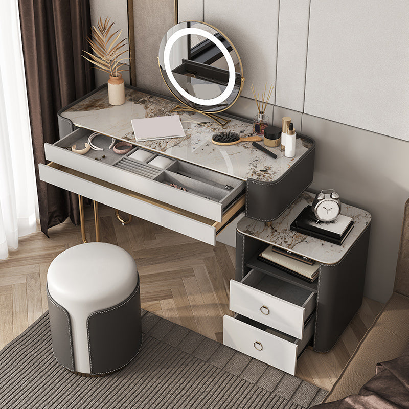Glam Holz Make-up Eitelkeit 4 Schubladen Schiefer Top-Schminktischhocker Set