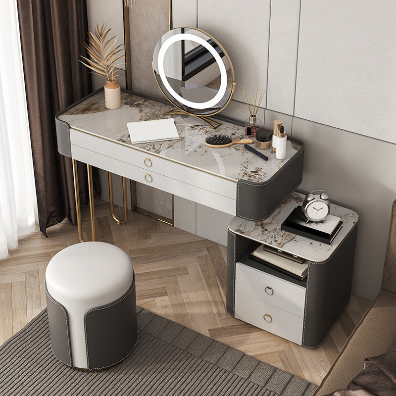 Glam Holz Make-up Eitelkeit 4 Schubladen Schiefer Top-Schminktischhocker Set