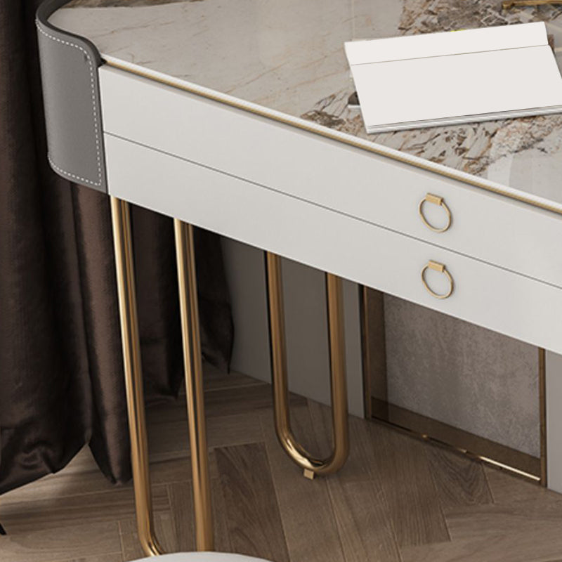 Glam Holz Make-up Eitelkeit 4 Schubladen Schiefer Top-Schminktischhocker Set