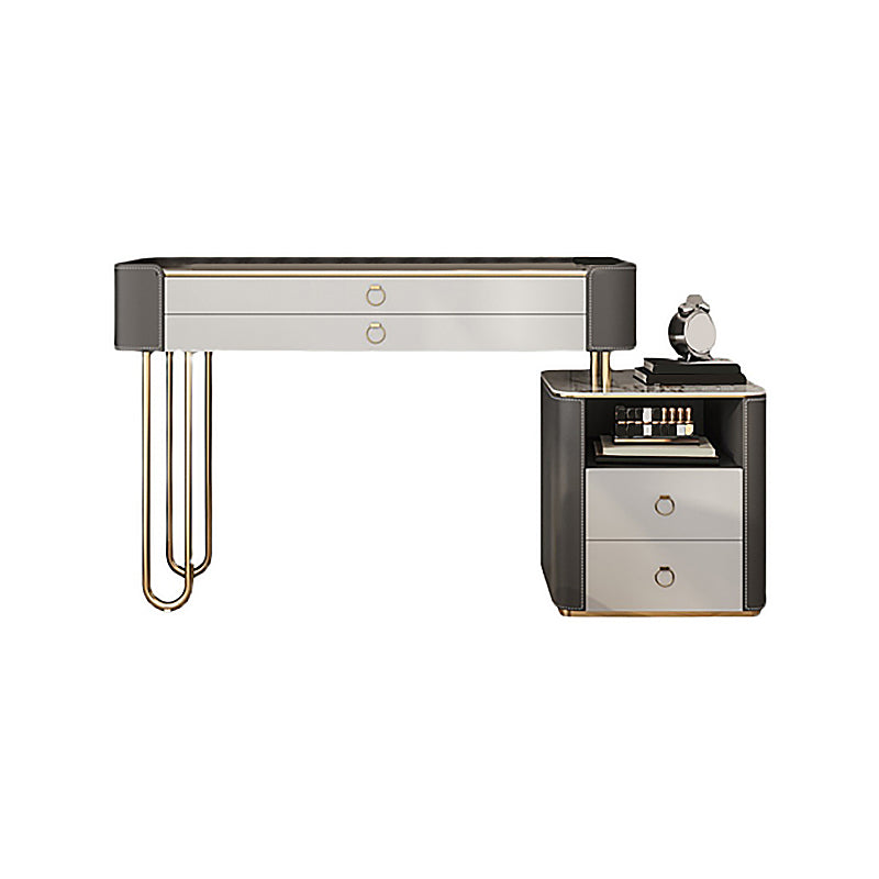 Glam Holz Make-up Eitelkeit 4 Schubladen Schiefer Top-Schminktischhocker Set