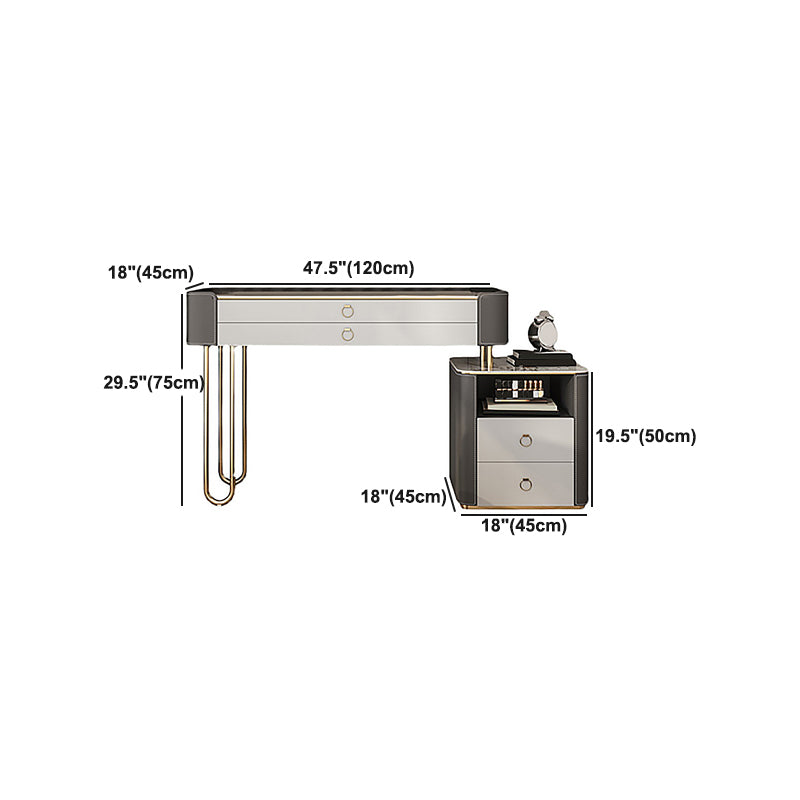 Glam Holz Make-up Eitelkeit 4 Schubladen Schiefer Top-Schminktischhocker Set