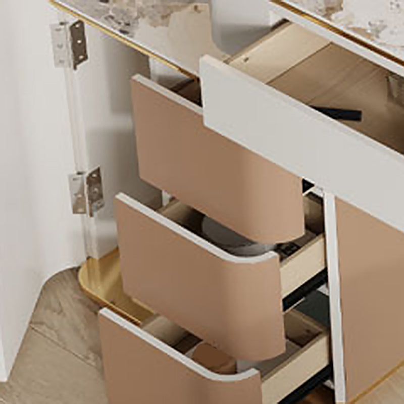 Glam Makeup Vanity Desk Leather Makeup Vanity Set with Slate Top