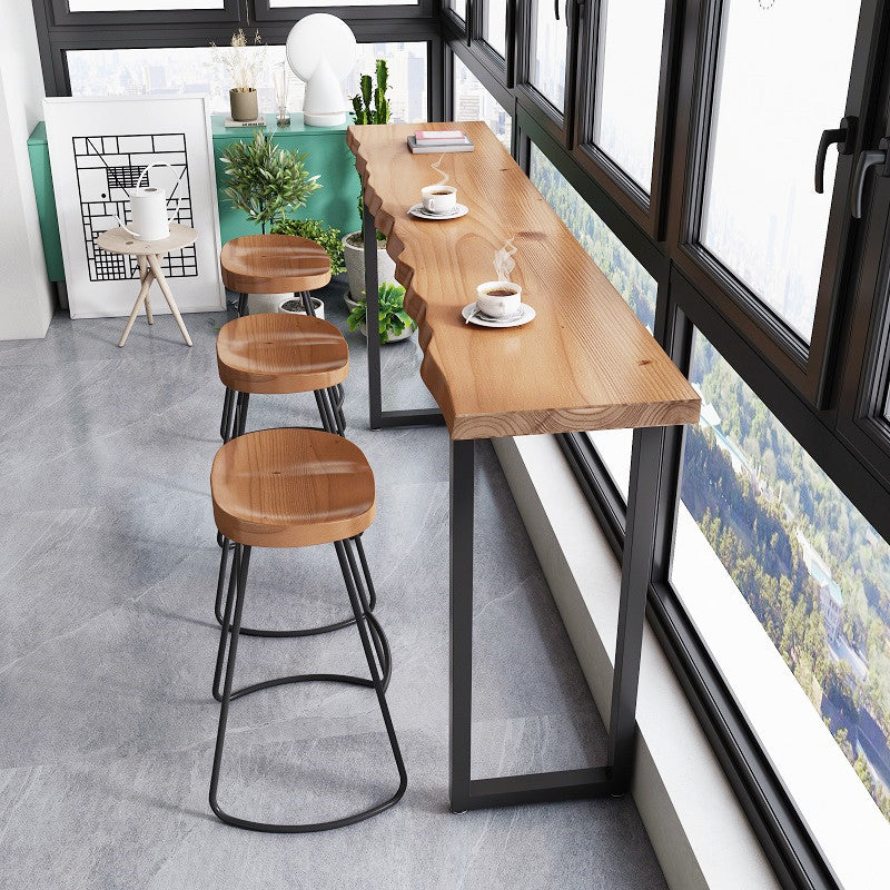 Tavolo da bar per top in legno di pino industriale Tavolo da bistrot rettangolo con doppio piedistallo in nero