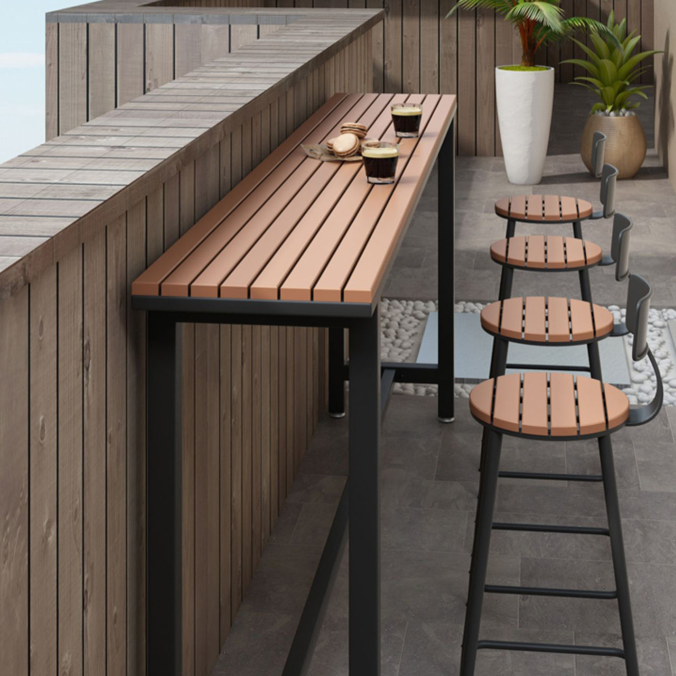 Tavolo da bar in legno in finto marrone tavolo da pub in metallo contemporaneo