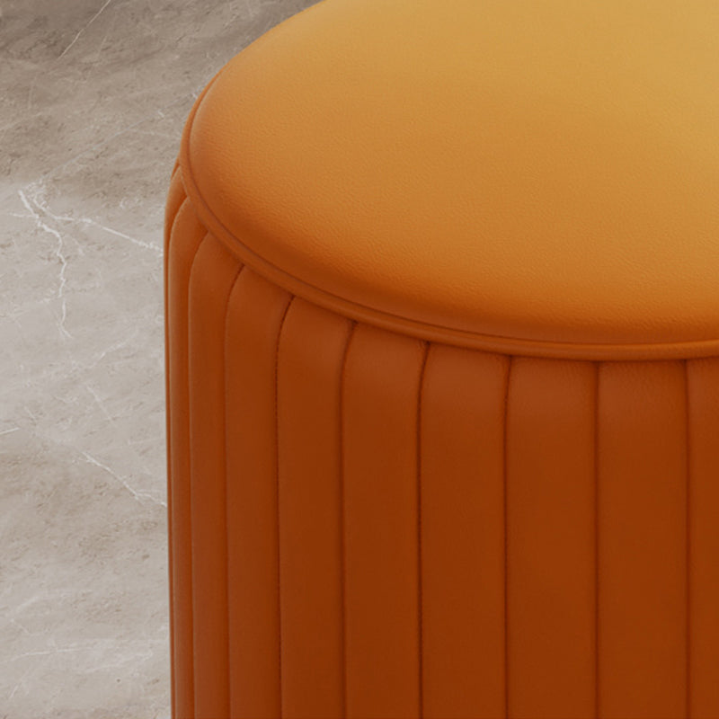 Contemporary Footstool Ottoman PU Leather Upholstered Solid Color Round Ottoman Clearhalo 'furn' 'furn_ottomans_poufs' 'Furniture' 'Living Room Furniture' 'Ottomans & Poufs' 'ottomans_poufs' 5770733