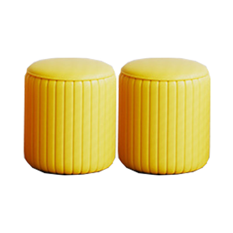 Contemporary Footstool Ottoman PU Leather Upholstered Solid Color Round Ottoman 13"L x 13"W x 15"H Yellow 2 Piece Set Clearhalo 'furn' 'furn_ottomans_poufs' 'Furniture' 'Living Room Furniture' 'Ottomans & Poufs' 'ottomans_poufs' 5770746
