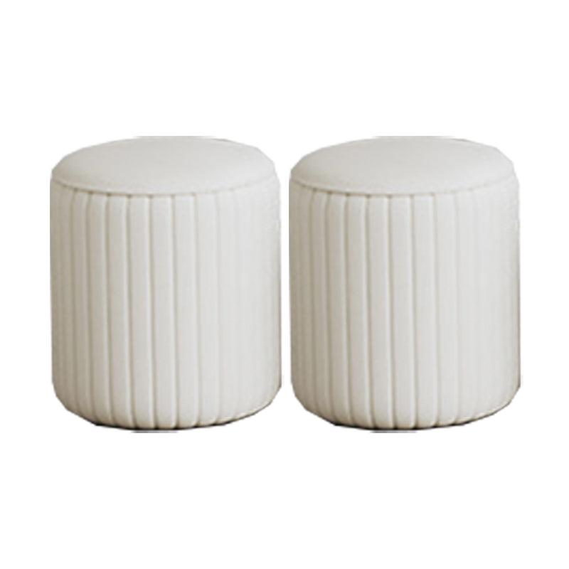 Contemporary Footstool Ottoman PU Leather Upholstered Solid Color Round Ottoman 13"L x 13"W x 15"H Off-White 2 Piece Set Clearhalo 'furn' 'furn_ottomans_poufs' 'Furniture' 'Living Room Furniture' 'Ottomans & Poufs' 'ottomans_poufs' 5770752