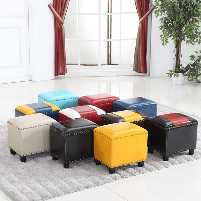 Moderno rettangolo pouf ottomane sedia in pelle finta ottomana con rivestimento per nailhead