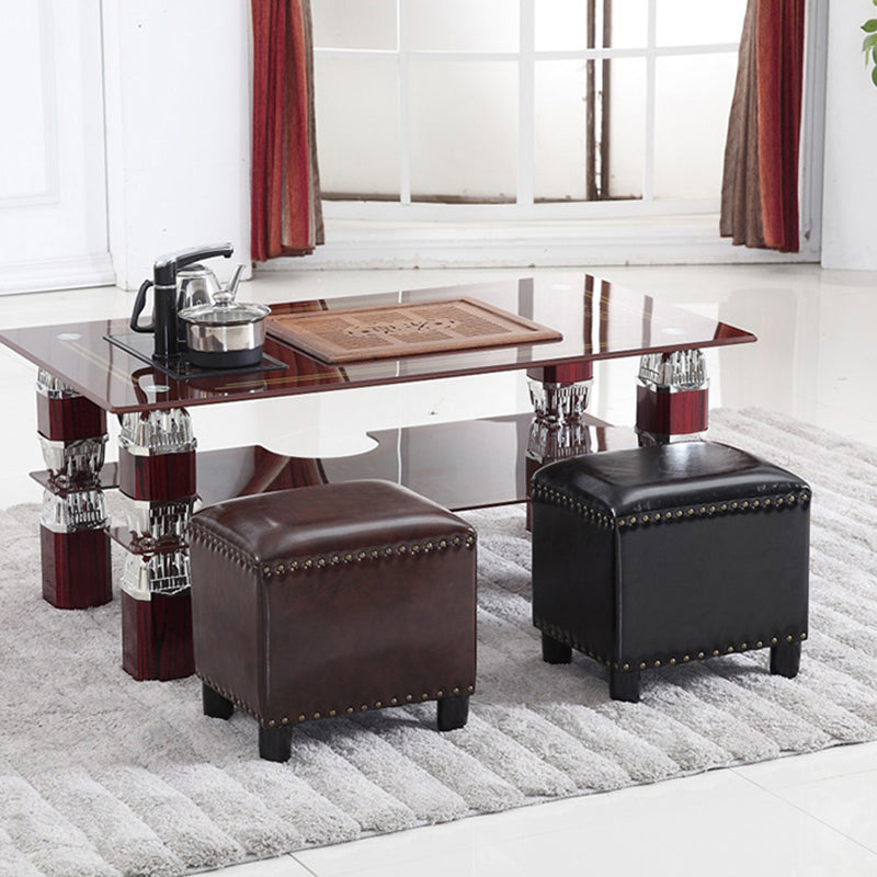 Rectangle moderne Pouf Ottoman Faux Leather Chair Ottoman avec garniture