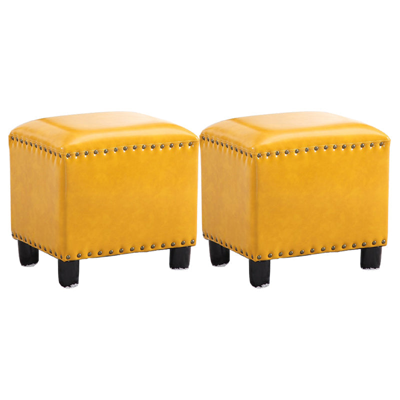 Modern Rectangle Pouf Ottoman Faux Leather Chair Ottoman With Nailhead Trim