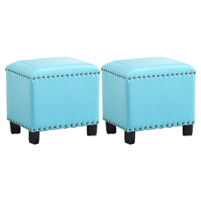 Modern Rectangle Pouf Ottoman Faux Leather Chair Ottoman With Nailhead Trim