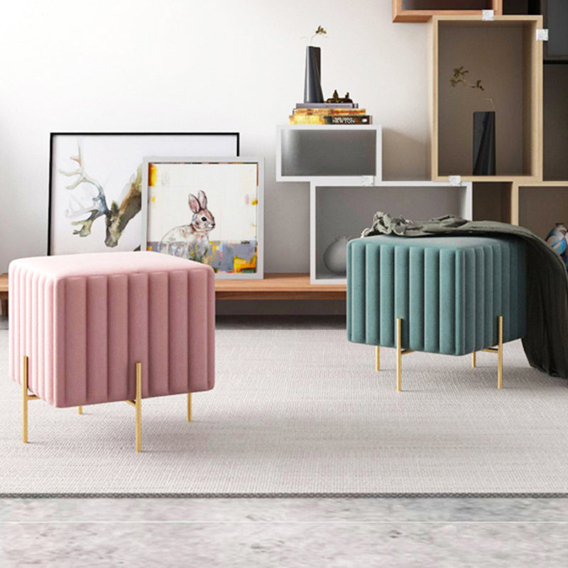 Glam Square Boucle Pouf Plain Velvet Metal Frame Water Resistant Ottoman Footrest