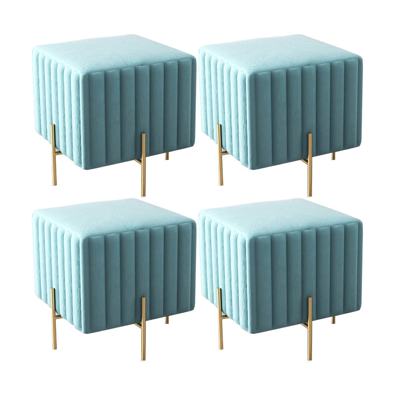 Glam Square Boucle Pouf Plain Velvet Metal Frame Water Resistant Ottoman Footrest