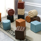 Square Tufted Ottoman Mildew Resistant Genuine Leather Mid-Century Modern Cube Ottoman