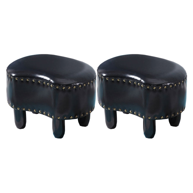 Modern Irregular Leather Ottoman Water Resistant Footstool Ottoman with Nailhead Trim 16.5"L x 12"W x 11"H Black 2 Piece Set Clearhalo 'furn' 'furn_ottomans_poufs' 'Furniture' 'Living Room Furniture' 'Ottomans & Poufs' 'ottomans_poufs' 5770919
