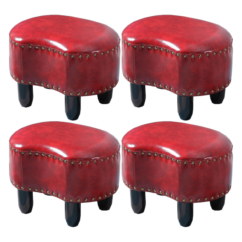 Modern Irregular Leather Ottoman Water Resistant Footstool Ottoman with Nailhead Trim 16.5"L x 12"W x 11"H Red 4 Piece Set Clearhalo 'furn' 'furn_ottomans_poufs' 'Furniture' 'Living Room Furniture' 'Ottomans & Poufs' 'ottomans_poufs' 5770932