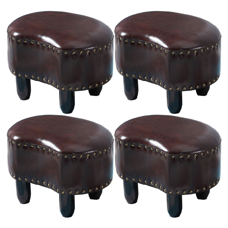 Modern Irregular Leather Ottoman Water Resistant Footstool Ottoman with Nailhead Trim 16.5"L x 12"W x 11"H Coffee 4 Piece Set Clearhalo 'furn' 'furn_ottomans_poufs' 'Furniture' 'Living Room Furniture' 'Ottomans & Poufs' 'ottomans_poufs' 5770946