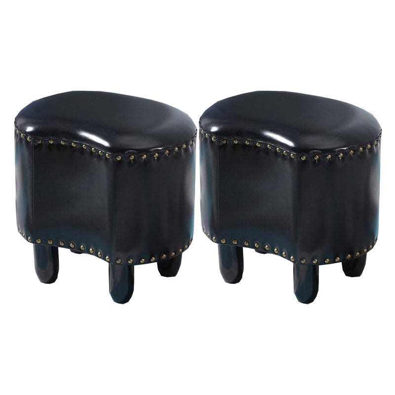 Modern Irregular Leather Ottoman Water Resistant Footstool Ottoman with Nailhead Trim 16.5"L x 12"W x 16"H Black 2 Piece Set Clearhalo 'furn' 'furn_ottomans_poufs' 'Furniture' 'Living Room Furniture' 'Ottomans & Poufs' 'ottomans_poufs' 5770948