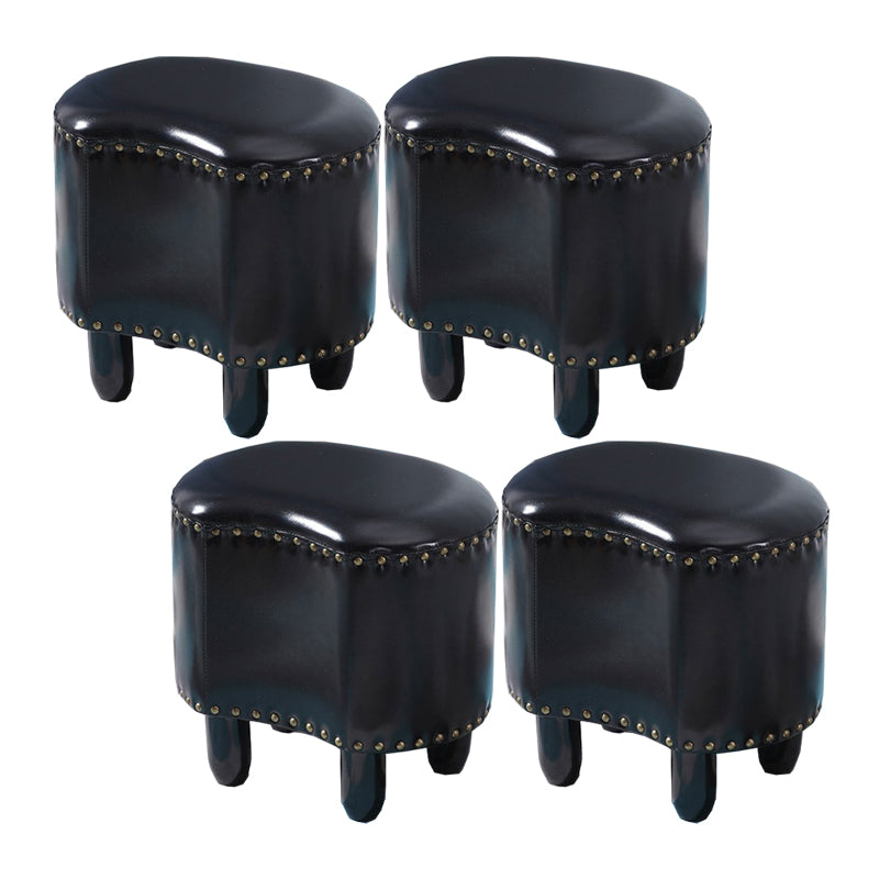 Modern Irregular Leather Ottoman Water Resistant Footstool Ottoman with Nailhead Trim 16.5"L x 12"W x 16"H Black 4 Piece Set Clearhalo 'furn' 'furn_ottomans_poufs' 'Furniture' 'Living Room Furniture' 'Ottomans & Poufs' 'ottomans_poufs' 5770949