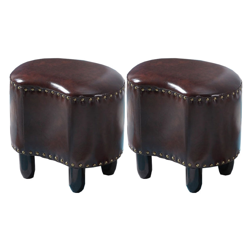 Modern Irregular Leather Ottoman Water Resistant Footstool Ottoman with Nailhead Trim 16.5"L x 12"W x 16"H Coffee 2 Piece Set Clearhalo 'furn' 'furn_ottomans_poufs' 'Furniture' 'Living Room Furniture' 'Ottomans & Poufs' 'ottomans_poufs' 5770963