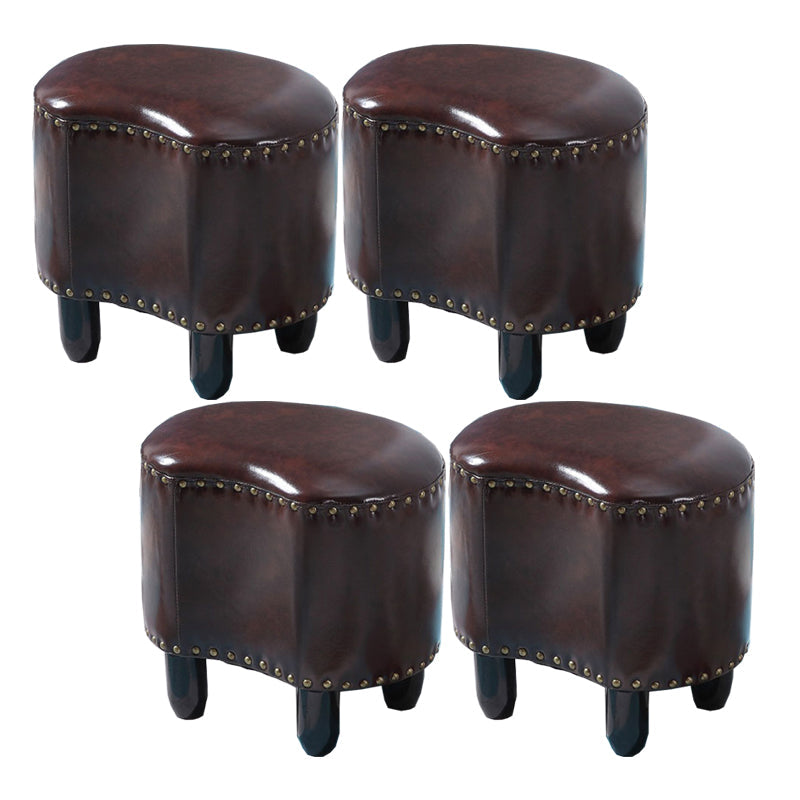 Modern Irregular Leather Ottoman Water Resistant Footstool Ottoman with Nailhead Trim 16.5"L x 12"W x 16"H Coffee 4 Piece Set Clearhalo 'furn' 'furn_ottomans_poufs' 'Furniture' 'Living Room Furniture' 'Ottomans & Poufs' 'ottomans_poufs' 5770964