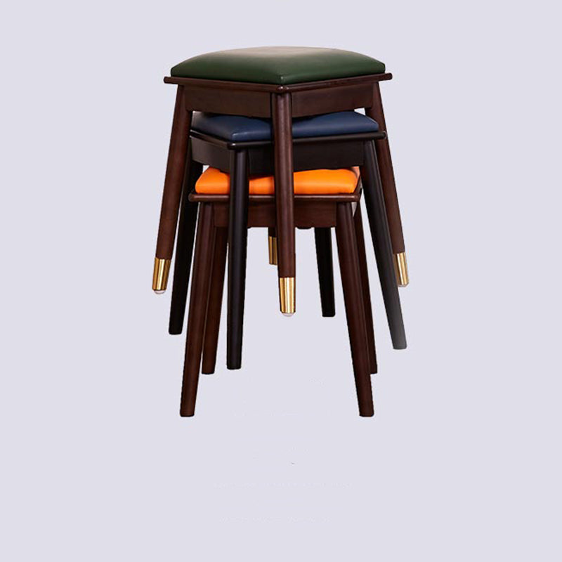 Glam Pouf Ottoman Faux Leather Upholstered Solid Wood Frame Square Ottoman