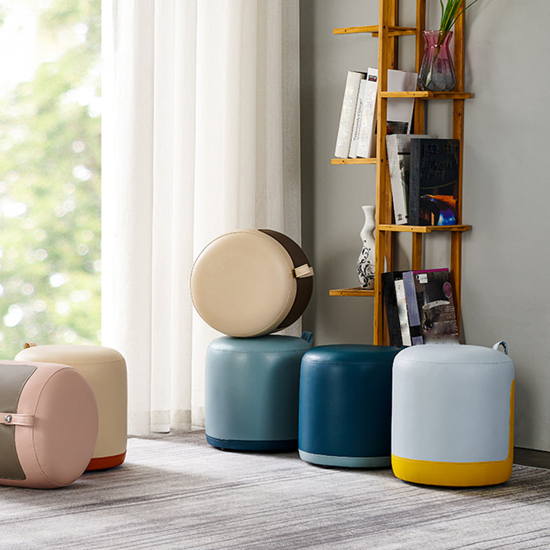 Pannello di contrasto ottomano moderno in pelle vera in pelle rotonda al coperto