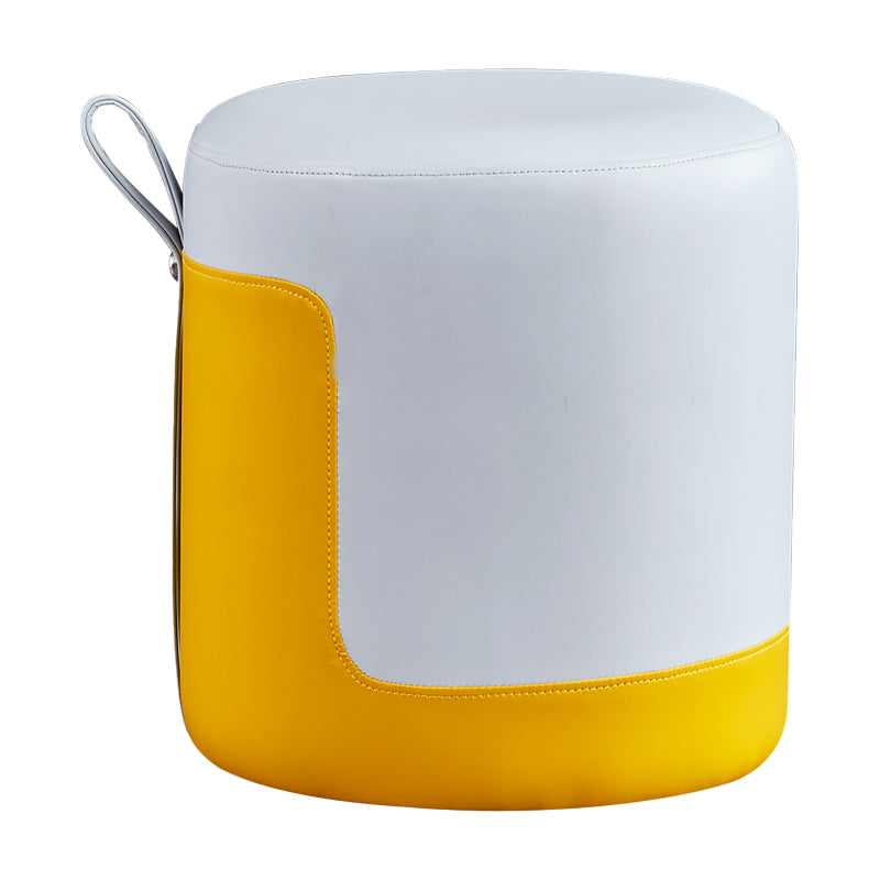 モダンオットマンコントラストパネル本物の革の屋内ラウンドプーフ