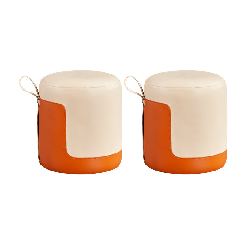 Pannello di contrasto ottomano moderno in pelle vera in pelle rotonda al coperto