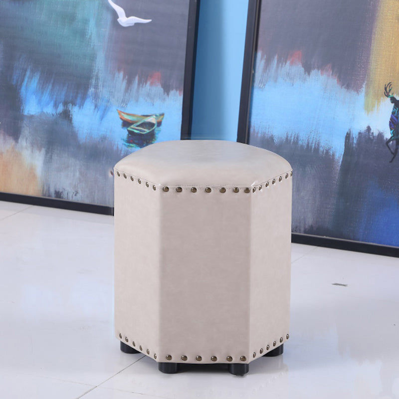 Modern Hexagon Pouf Ottoman Plain Leather Chair Ottoman With Nailhead Trim 13"L x 13"W x 14"H Grey 1 Piece Clearhalo 'furn' 'furn_ottomans_poufs' 'Furniture' 'Living Room Furniture' 'Ottomans & Poufs' 'ottomans_poufs' 5771135