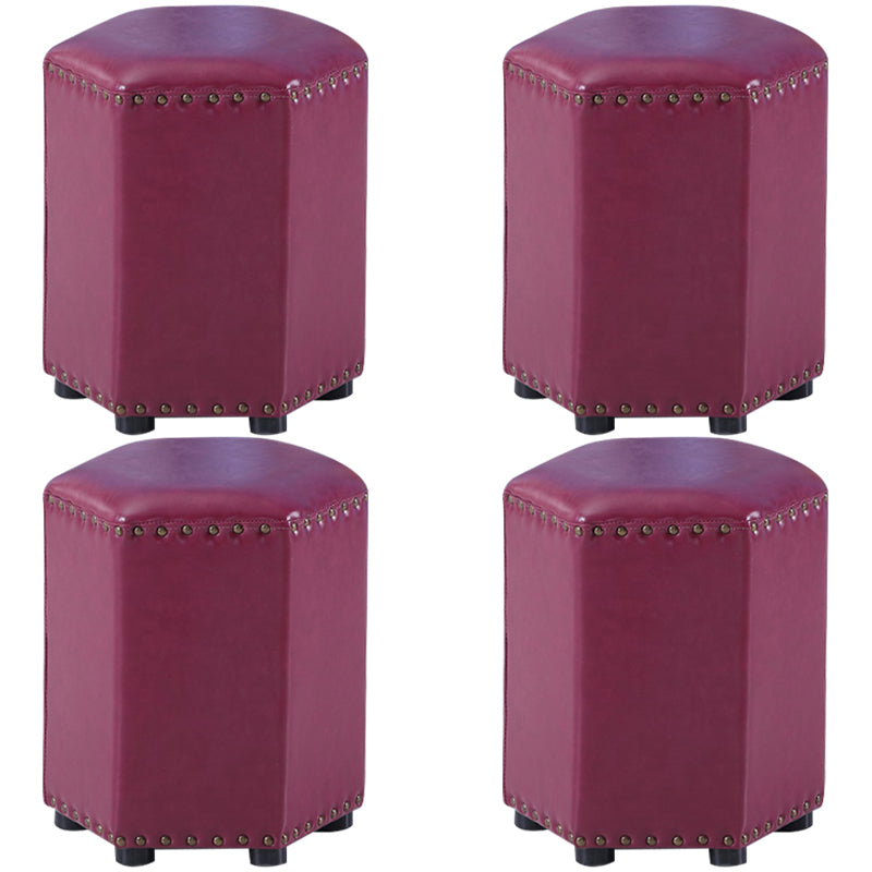 Modern Hexagon Pouf Ottoman Plain Leather Chair Ottoman With Nailhead Trim 13"L x 13"W x 14"H Burgundy 4 Piece Set Clearhalo 'furn' 'furn_ottomans_poufs' 'Furniture' 'Living Room Furniture' 'Ottomans & Poufs' 'ottomans_poufs' 5771151