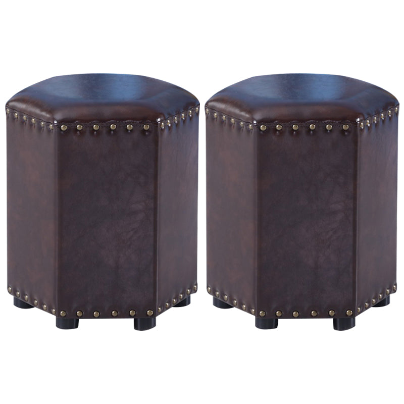 Modern Hexagon Pouf Ottoman Plain Leather Chair Ottoman With Nailhead Trim Coffee 2 Piece Set Clearhalo 'furn' 'furn_ottomans_poufs' 'Furniture' 'Living Room Furniture' 'Ottomans & Poufs' 'ottomans_poufs' 5771153