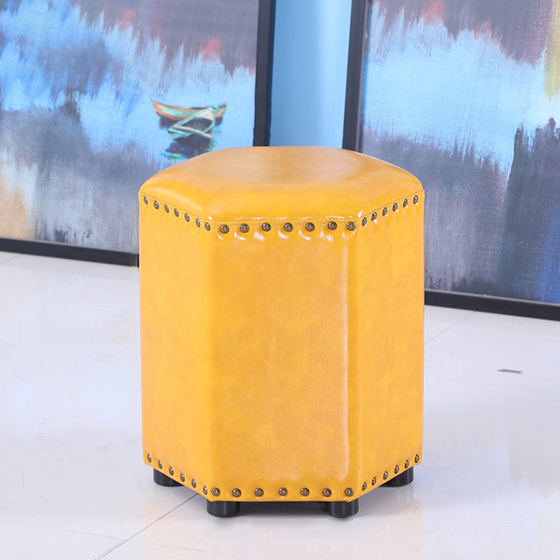 Modern Hexagon Pouf Ottoman Plain Leather Chair Ottoman With Nailhead Trim 14"L x 14"W x 16.5"H Yellow 1 Piece Clearhalo 'furn' 'furn_ottomans_poufs' 'Furniture' 'Living Room Furniture' 'Ottomans & Poufs' 'ottomans_poufs' 5771158